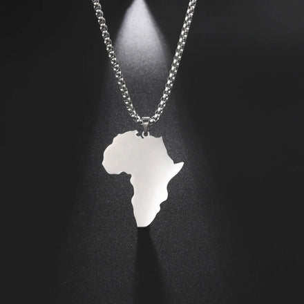 African Map Pendant Necklaces Men and Women Stainless Steel Cutting Shape Simple Africa Map Jewelry Gifts