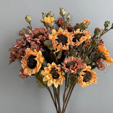 A025 Artificial Plants5 Head Vintage Sunflower Artificial Flowers Home Decor Dry Sunflower Sunflower Garden Touch Bouquet