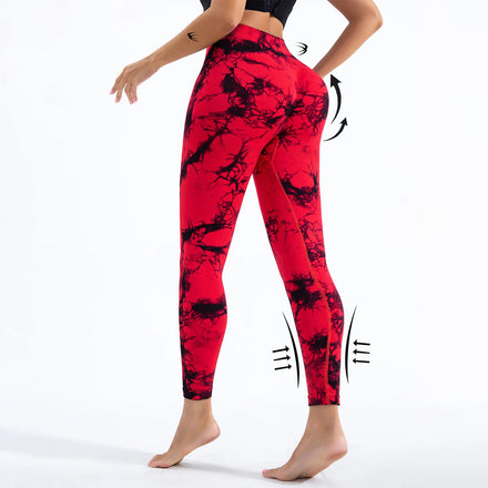 FLW Tie Dye Seamless Leggings for Women High Waist Gym Fitness Pants with Print Sport Yoga Workout Leggings with Push up Feature