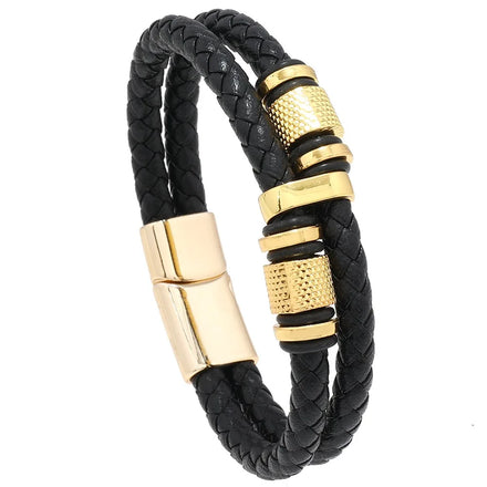 Factory Wholesale Simple Creative Woven Pu Alloy Men's Leather Bracelet Bangle Fashion Jewelry Multi Layer Hip Hop Bracelet