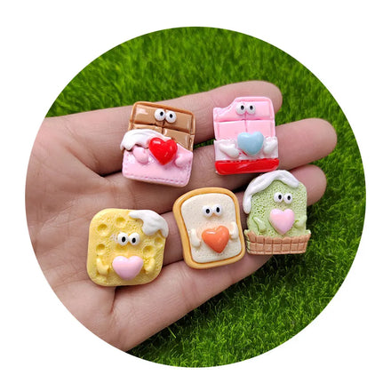 100pcs Cute Heart Bread Chocolate Resin Big Eye Simulated Food Charms for Earrings Flatback Cabochons Jewelry Findings Making