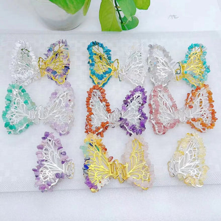 Factory Cheap Price Wholesale Hand Made Natural Stone Crafts Crystal Butterfly Hair Clip for Wedding Gift