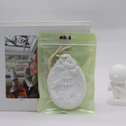 Oval White Flowers and Birds Gypsum Hanging Aromatherapy Diffuser Eco-Friendly Unscented Air Freshener Pendant
