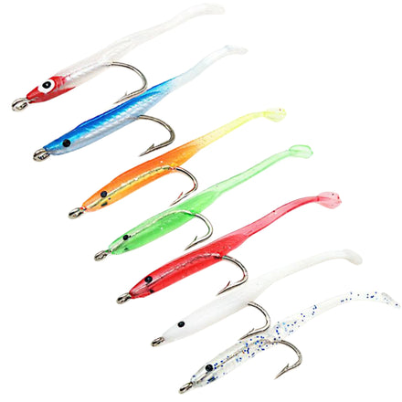 Factory Direct 70mm 1g T Tail Soft Fishing Eel Lure with Hooks 10pcs/bag for Sea Fishing for Kids Made of ABS and Plastic
