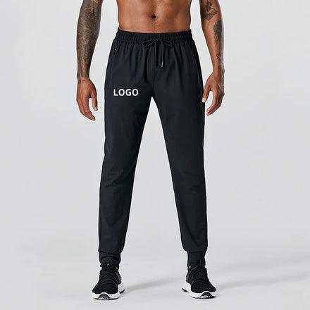 New Sports Pants Men's Thin Ice Silk Quick Drying Zipper Fitness Woven Straight Leg Casual Pants Running Pants