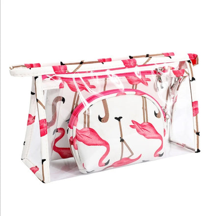 New pink Three-piece Makeup Bag Travel Zipper Toiletry Bag Pouch PVC Waterproof Women Lipstick Bag Wholesale