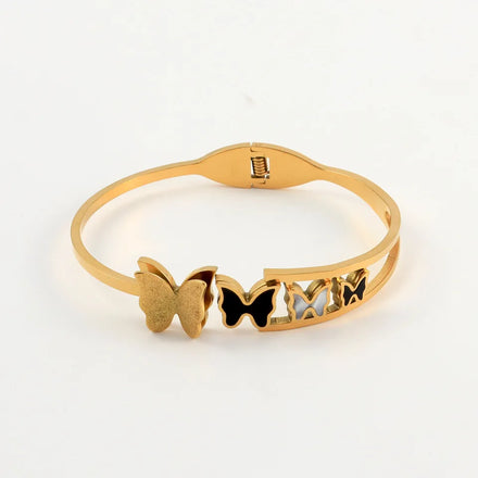 Latest Design Jewelry Open Butterfly Bracelet for Women Girl 18k Gold Pvd Plated Stainless Steel Bangle for Gift