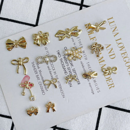 Delicate Gold Plated Bowknot Pendant Cute Pave Crystal Zircon Pearl Bow Charm for DIY Earring Necklace Bracelet Accessories