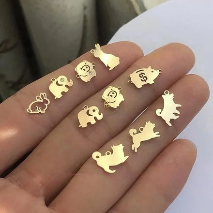 GP US 14k Gold Filled Animal Elephant Pig CZ Zircon Charms Pendants Diy Custom Lucky Cat Kitty Pendant Permanent Jewelry Charms
