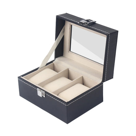 Factory Price 3 Slots Pu Leather Watch Box Fashion Portable Lockable Watch Jewelry Holder with Window