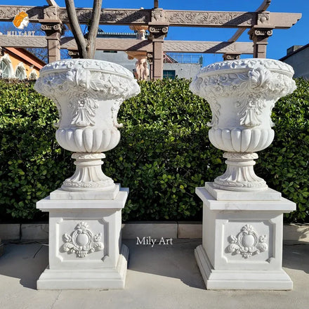 Outdoor European Style Natural Stone Hand Carved Garden Statue Marble Planter Pots