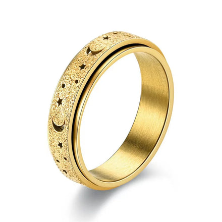 Yiwu DAICY Dainty Moon and Star Ring Stainless Steel Hollow Out Frosted Reduce Pressure Rotating Ring for Men Women