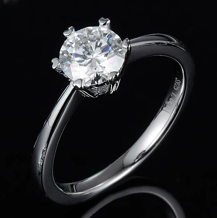 Abiding Jewelry Factory 925 Sterling Silver Women 6 Heart Claw Setting Solitaire 1ct Round Moissanite Engagement Diamond Rings