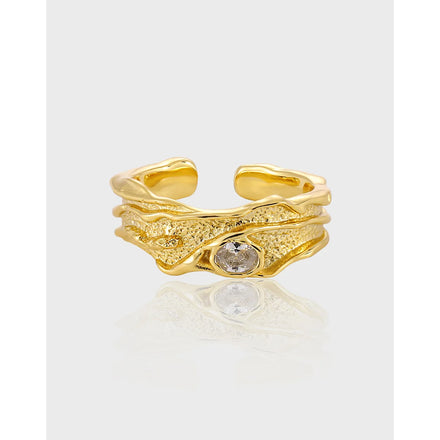 New 925 Silver Rings Fine Jewelry Women Versatile Irregular Texture Stripes Design 925 Sterling Silver Luxury Zircon Open Rings