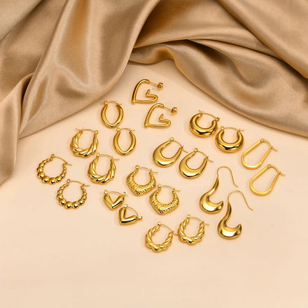 Fashion Chunky Beaded Hoop Earrings Elegant Hoop Earrings 18k Gold Plated Stainless Steel Jewelry Earrings