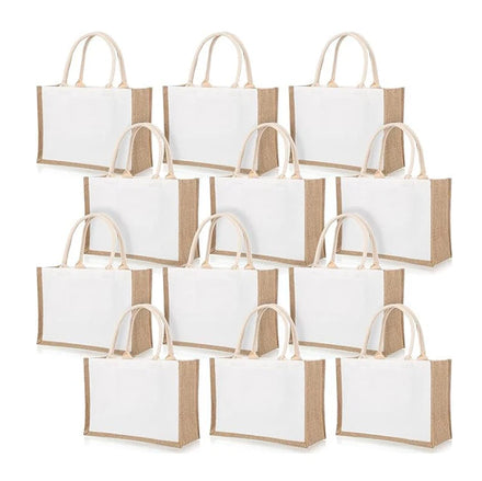 Wholesale Eco-Friendly Linen-Coated Jute Tote Bag Canvas Shopping Bag with Custom Printed Logo for Daily Use