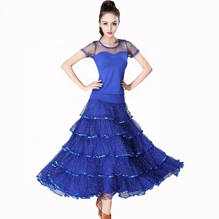 Wholesale Women's Social Waltz Dance Performance Practice Fluffy Shiny Sequin TuTu Skirt Costume Set
