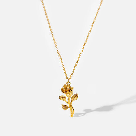 European Fashion 18K Gold Plated Eternal Rose Stainless Steel Necklace for Women