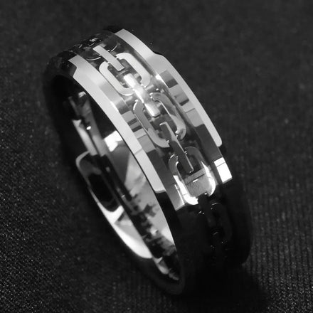 YK Light Luxury Design Personalized Geometric Hollow Chain Ring for Men's Stainless Steel Fashion Ring Custom Wholesale
