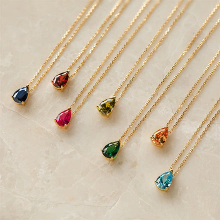 Water Drop Zircon Birthstone Pendant Necklace Waterproof Stainless Steel 12 Months Birthstone Necklace Gift Idea Party Jewelry