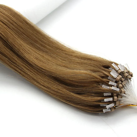 16inch 0.4g/s 100strands Easy Loop/Micro Ring Beads Dyed Chinese Human Hair Extensions Straight 12# Light Brown