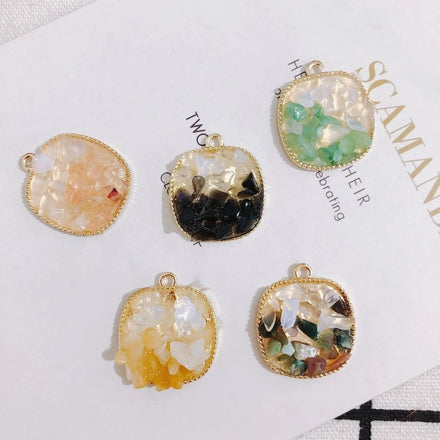 New Design Colored Crushed Stone Square Pendant Irregular Gradient Natural Stone Accessories for DIY Earring Necklace Bracelet
