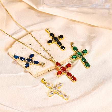 Vintage Jewelry 18K Gold Plated Stainless Steel Cross Pendant Necklace for Women