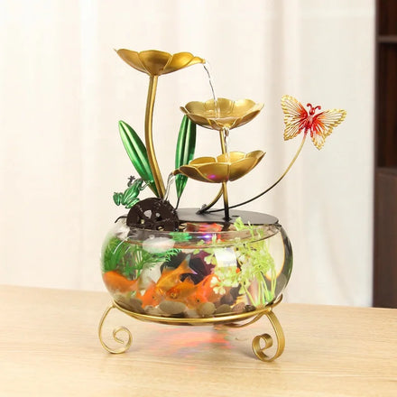 Zen Relax Gift Golden Iron Tabletop Fountains Indoor Lotus Leaf Relaxation Fountains Fish Tank Tabletop Waterfall Fountain