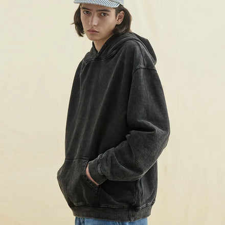 Vintage Heavyweight Acid Wash Winter Jacket 100% Cotton Terry Hoodie Solid Unlined Hooded Collar Oversized Sweatshirt Plus Size