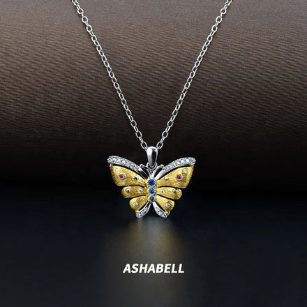 Wholesale S925 Sterling Silver Plated 18K Gold butterfly Pendant Necklace Mother's Day Gift