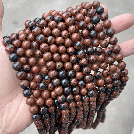 4mm 6mm 8mm Red Obsidian Stone Beads Polished Mahogany Jasper Ball Beads Strings for Jewelry Making Loose Gemstones