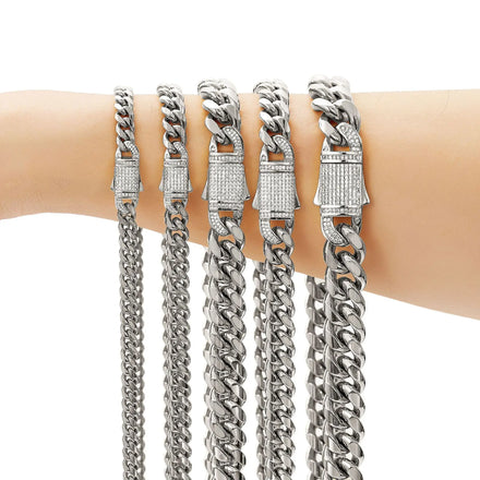 6mm8mm10mm12mm14mm Cuban Chain Stainless Steel Natural Encryption Spring Buckle Micro-inset Zircon Polished Chain