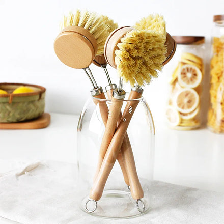 2025 New Product-Solid Wood Handle Cleaning Brush Replaceable Bowl Pot Washing Brush Durable PP Dish Bottle Natural Bristles