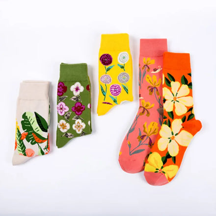 New Design Woman Colorful Dress Crew Socks Fancy Flower Art Pattern Casual Cotton Socks