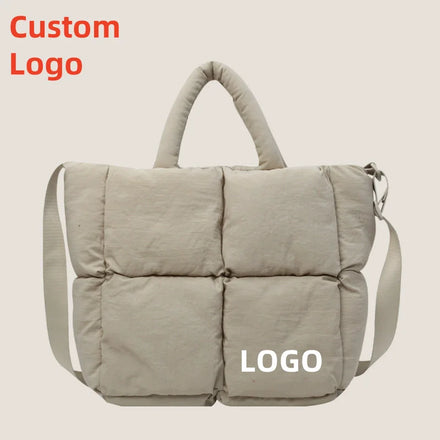 Custom Logo Large Carryall Puffy Crossbody Shoulder Bag Lightweight Oversize Quilted Puffer Travel Tote Bag Woman