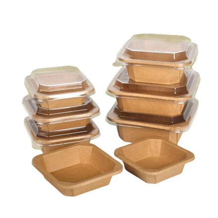 SenAng Disposable Eco-Friendly Kraft Paper Octagonal Bowl with Lid 300ml for Cookie and Salad Takeout Food Packaging