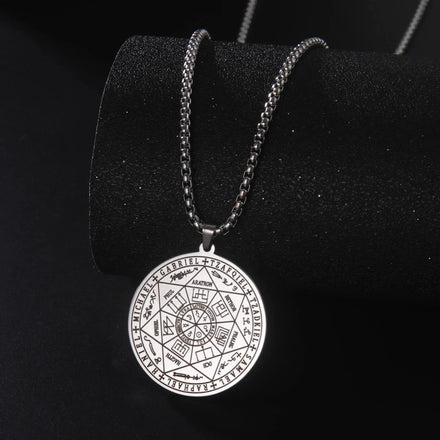 Seal of the Seven Archangels Box Chain Necklaces Men Vintage 7 Archangels Stainless Steel Pendant Protection Amulet Jewelry
