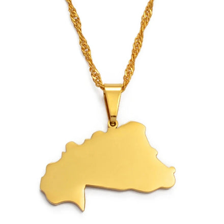 Stainless Steel Burkina Faso Map Flag Charm Necklace 18K Gold Plated Le Burkina Faso Flag Map Pendant Choker Chain Necklace