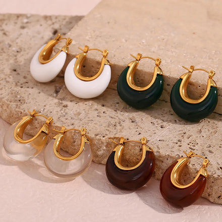 Guarantee Dreamshow Jewelry Colorful Round Acrylic Hoop Earring 18k Gold Plated Stainless Steel Jewelry Earrings
