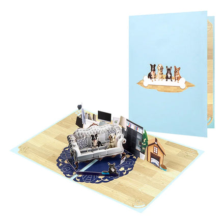 Laser Cutting Handmade Paper Carving Gift Sofa Dog Pop up 3d Card