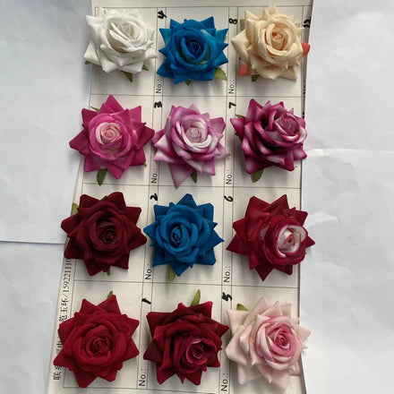 Bulk Faux Velvet Flower Head Artificial Silk Rose for Christmas and Wedding Party Home Decoration