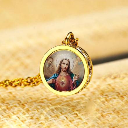 JESUS Stainless Steel Christian Pendant Necklace 18K Gold Plated Wholesale for Women Custom Image Religious Package Certificate