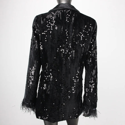 2024 Spring Summer Women's Business Suit Long Sleeve Sequin Outer Dress with Tassel European American Fashion Jacket Top