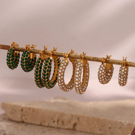 Dreamshow Luxury Shining Zircon Hoop Earring Set 18k Gold Plated Stainless Steel Hoop Earring Tarnish Free Jewelry
