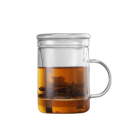 New Luxury Office 350ml/12oz Large Borosilicate Glass Tumbler with Handle Tea Mug Cup Set with Infuser Coffee and Tea Set