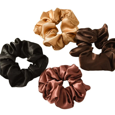 New Women Girls Casual Four Seasons Hair Accessories Ponytail Holder Satin Silk Scrunchies 1PC Solid Color Elastic Hair Bands