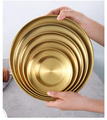 Restaurant Hotel High-end Stainless Steel Dinner Plate Round Food Cake Dinner Plate Metal Charger Plate