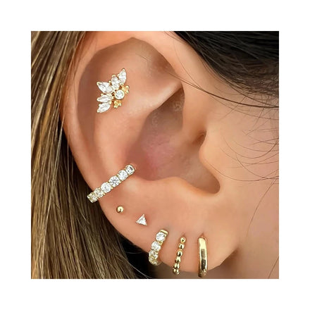 Gold Silver Color Leaves Cartilage Earring for Women Girl Fashion Stud Helix Cartilage Piercing Jewelry Gift
