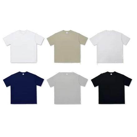 Summer O-Neck Men's Casual T-Shirt 100% Cotton Breathable Light 310G Heavyweight Solid Yarn Dyed Knitted Grams Streetwear