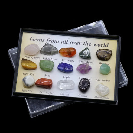 15pcs Mix Natural Crystals Agate Irregular Shape Mini Gemstone Healing Energy Polished Specimen Boxed Ore